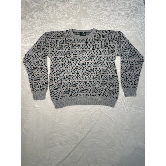 Vintage Jantzen Men's Sweater Grandpa Made In USA Geometric Pullover Pink Gray L - Picture 1 of 6